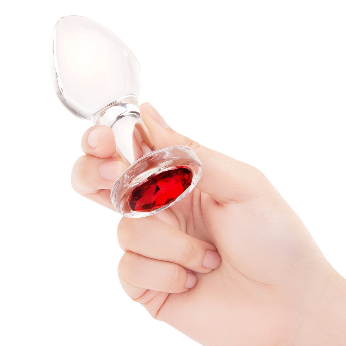 4" Cherry Sparkle Butt Plug - Large handheld for scale