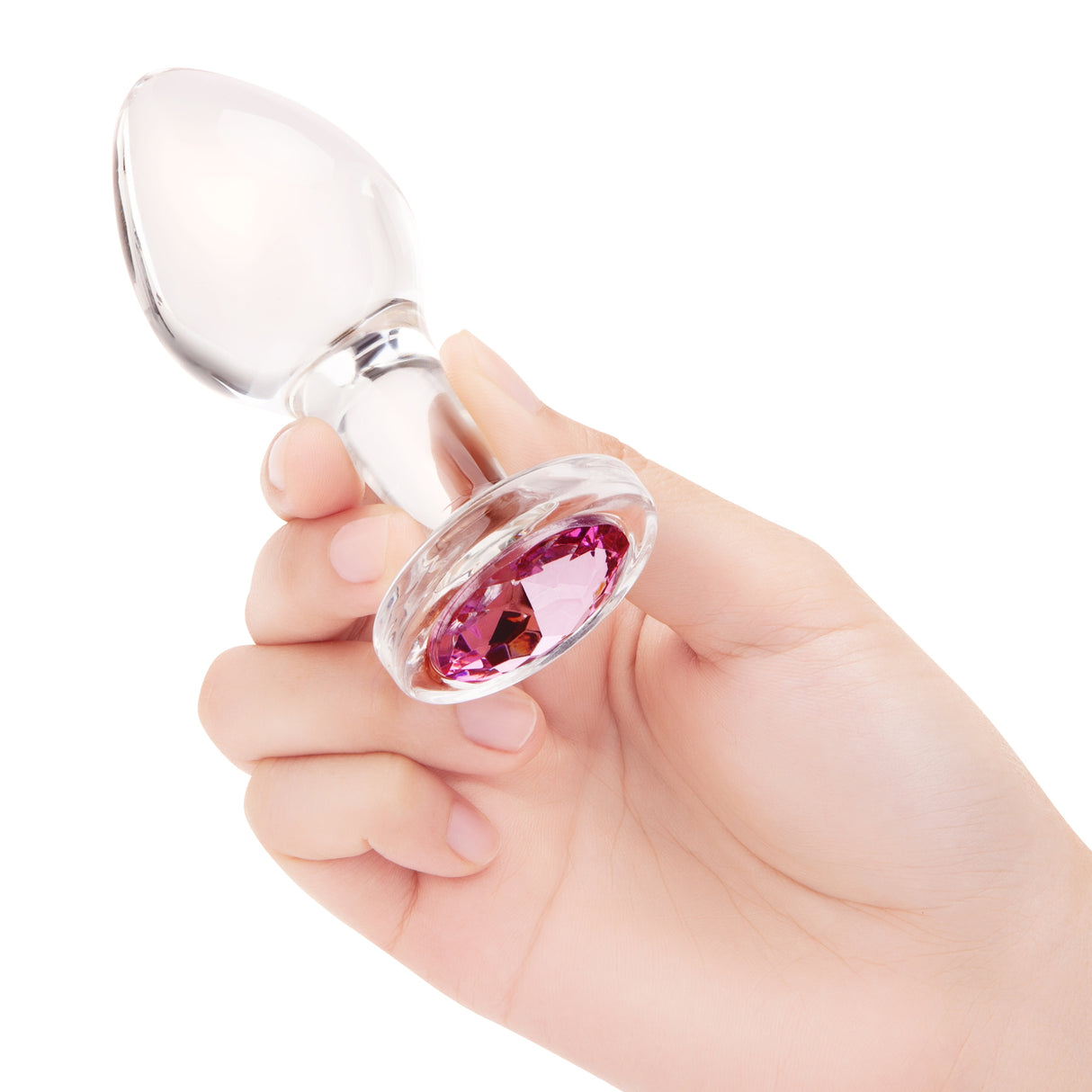 4" Pink Sparkle Butt Plug - Large held to show scale against hand
