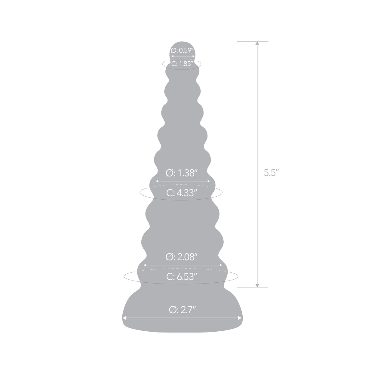 Scale Reference: Architectural silhouette of the 6.5" Forbidden Spire Dildo displaying exact dimension measurements.