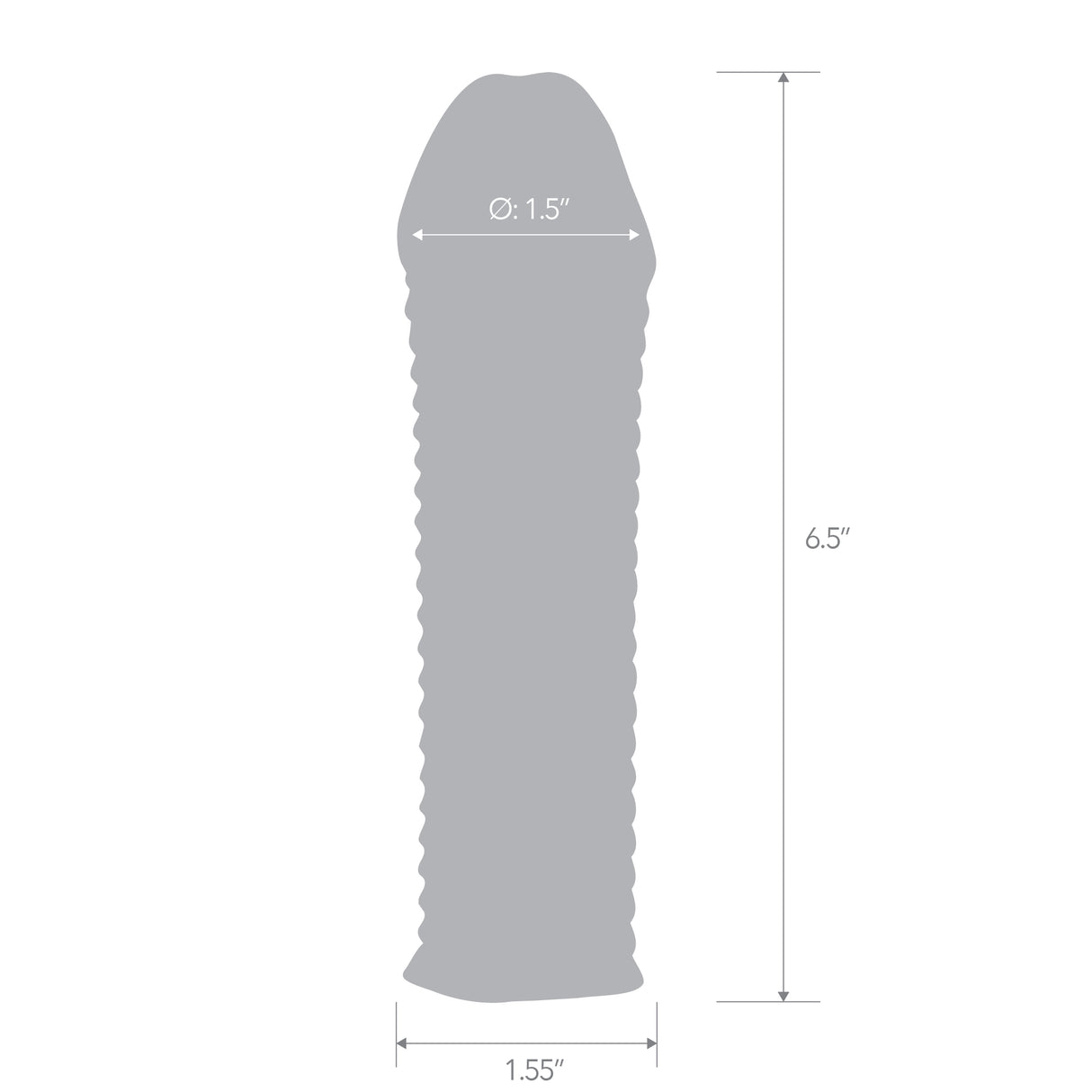 Gray cylindrical object with measurements on a white background