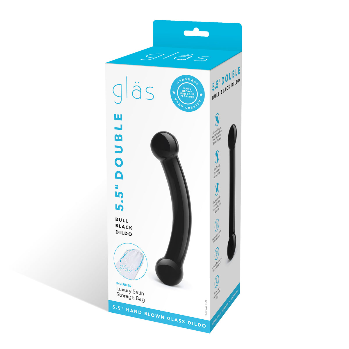 5" Double Bull Black Curved Glass Dildo