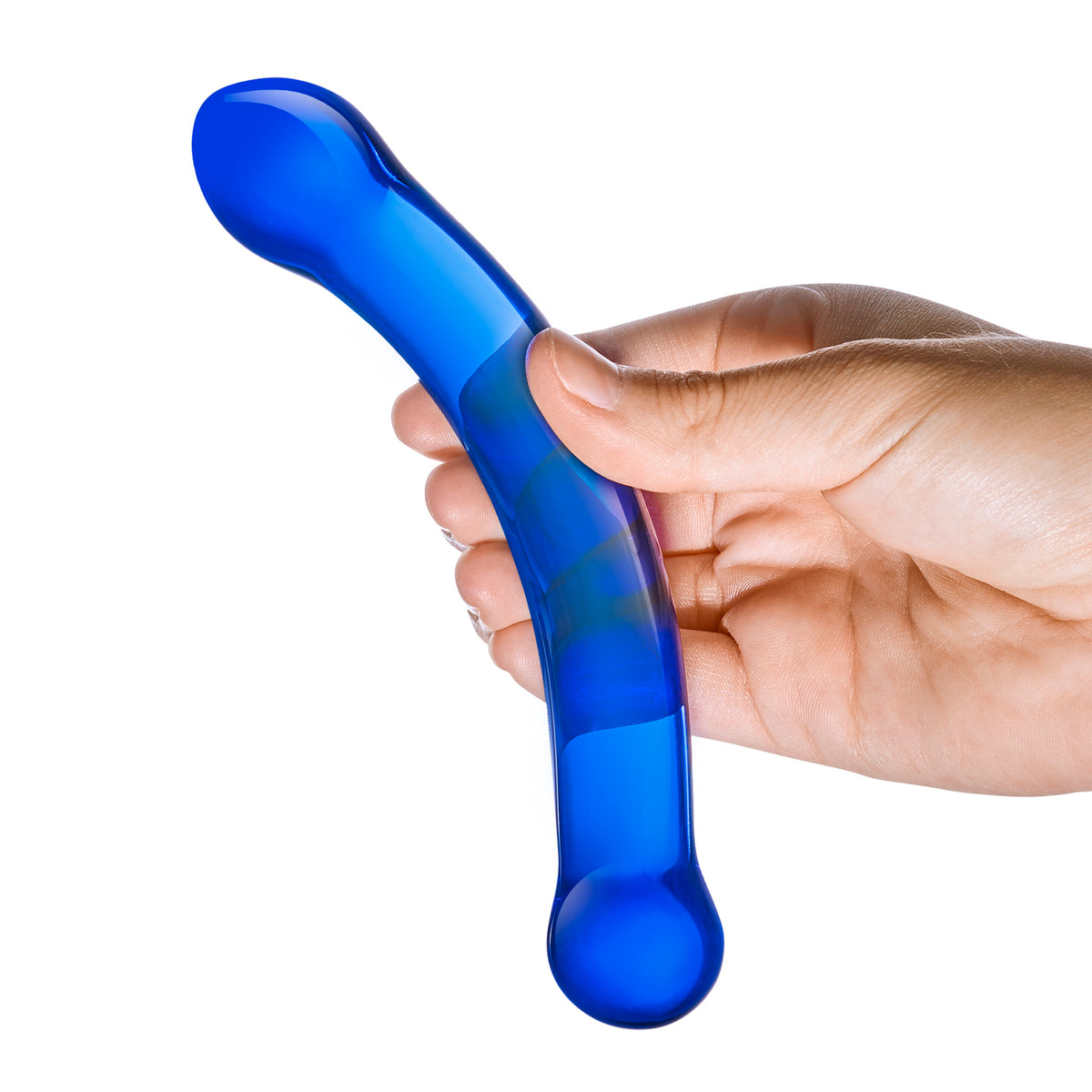 6" Curved G-spot Blue Glass Dildo