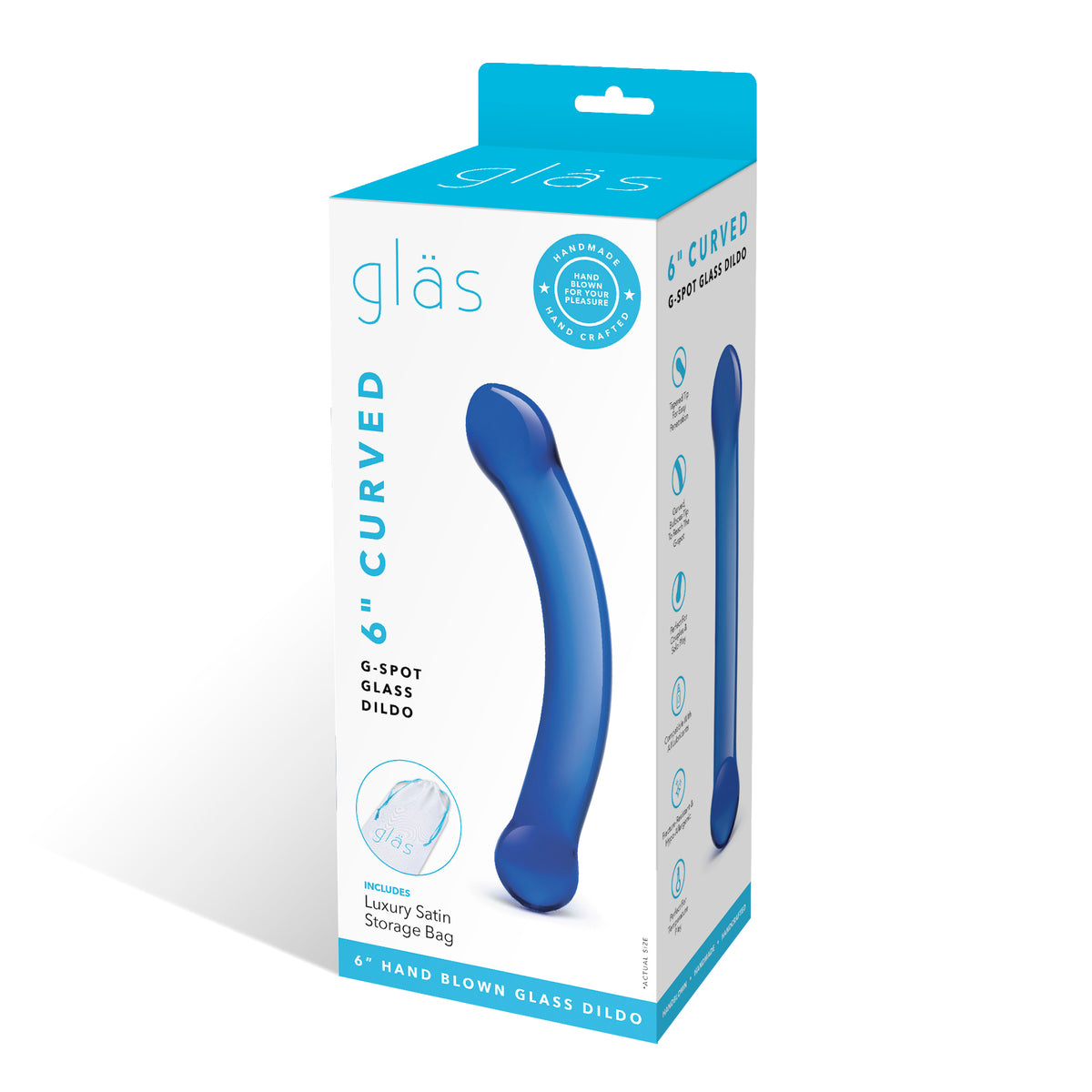 6" Curved G-spot Blue Glass Dildo