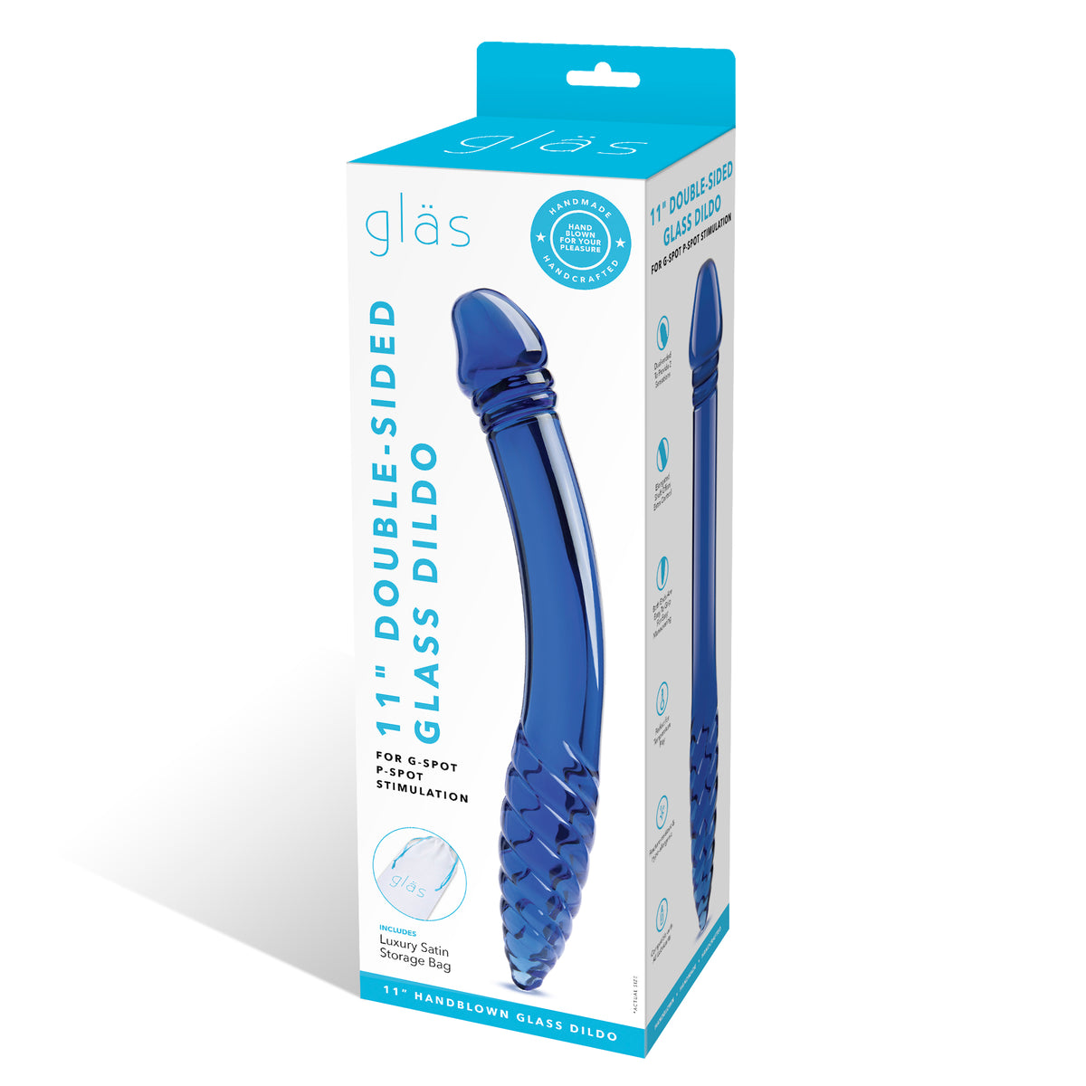 11" Blue Double-sided Ribbed Glass Dildo