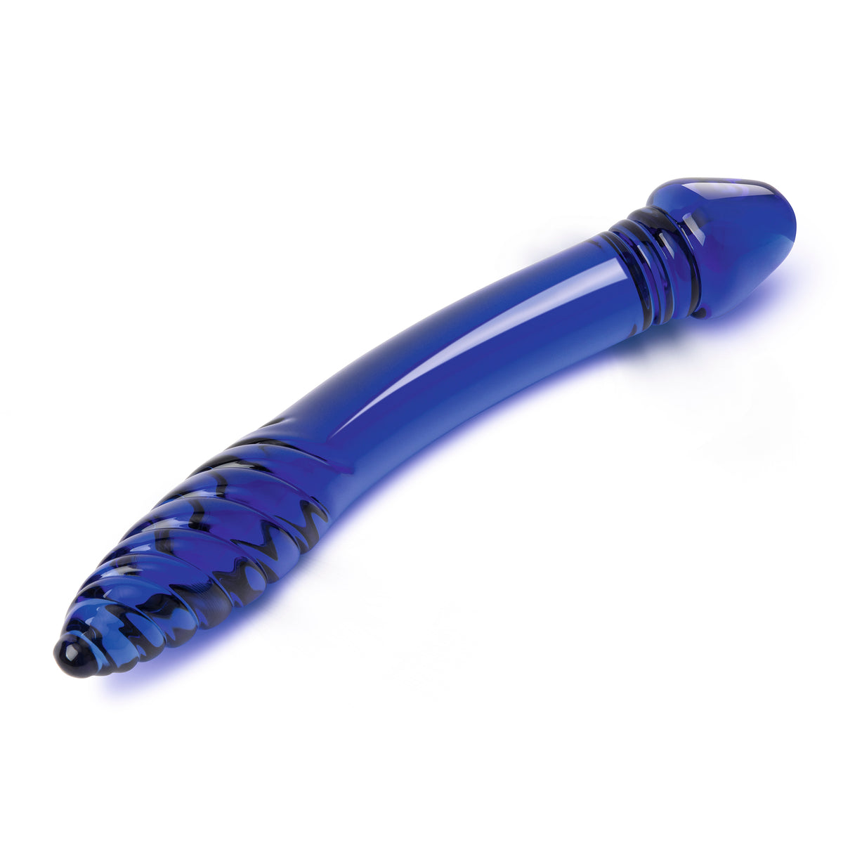11" Blue Double-sided Ribbed Glass Dildo