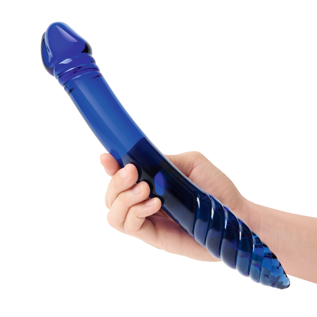 11" Blue Double-sided Ribbed Glass Dildo