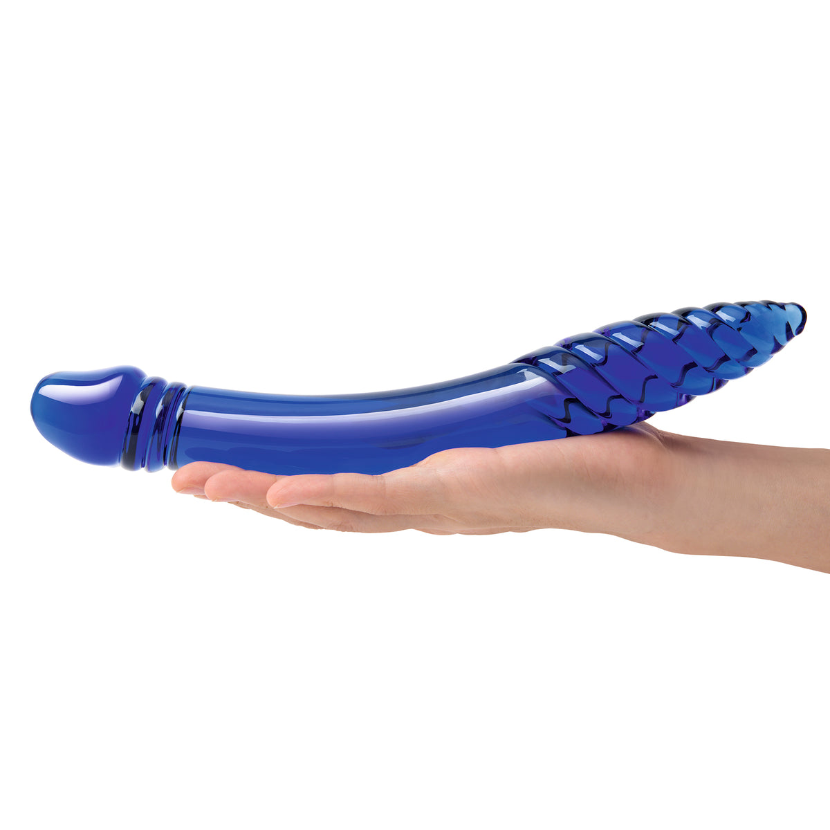 11" Blue Double-sided Ribbed Glass Dildo