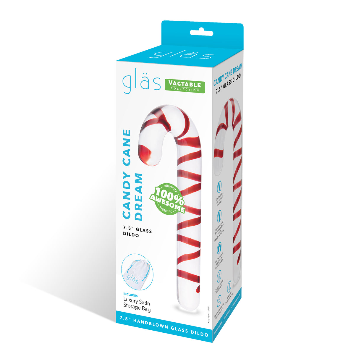 Candy Cane Dream 7.5" Glass Dildo