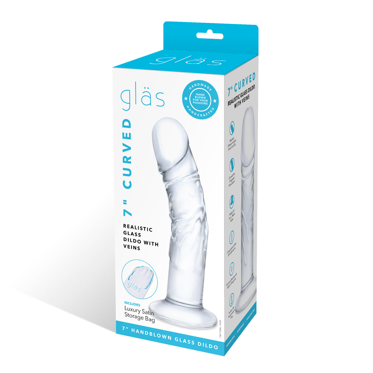 7" Curved Realistic Glass Dildo with Veins