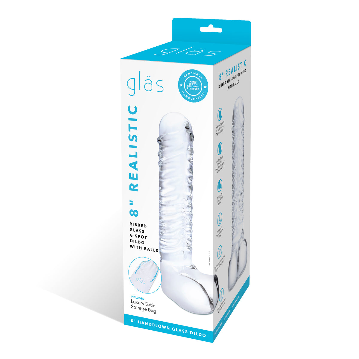 8" Realistic Ribbed G-Spot Glass Dildo