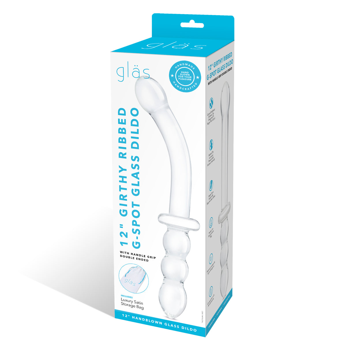12" Double Ended Glass Dildo With Glass Anal Beads