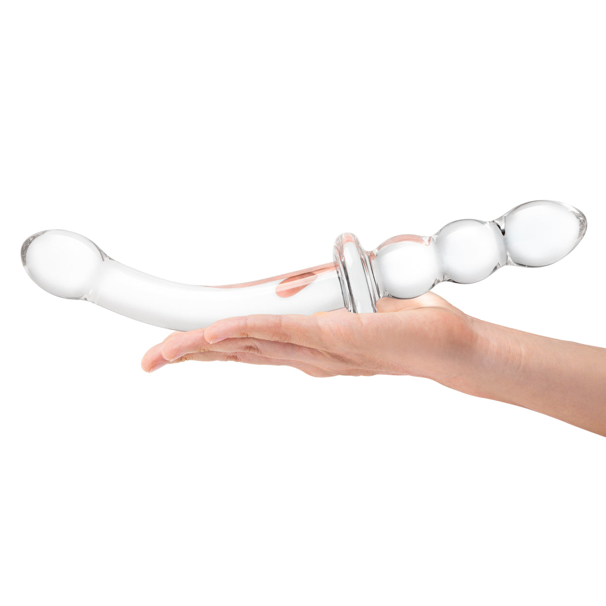 12" Double Ended Glass Dildo With Glass Anal Beads