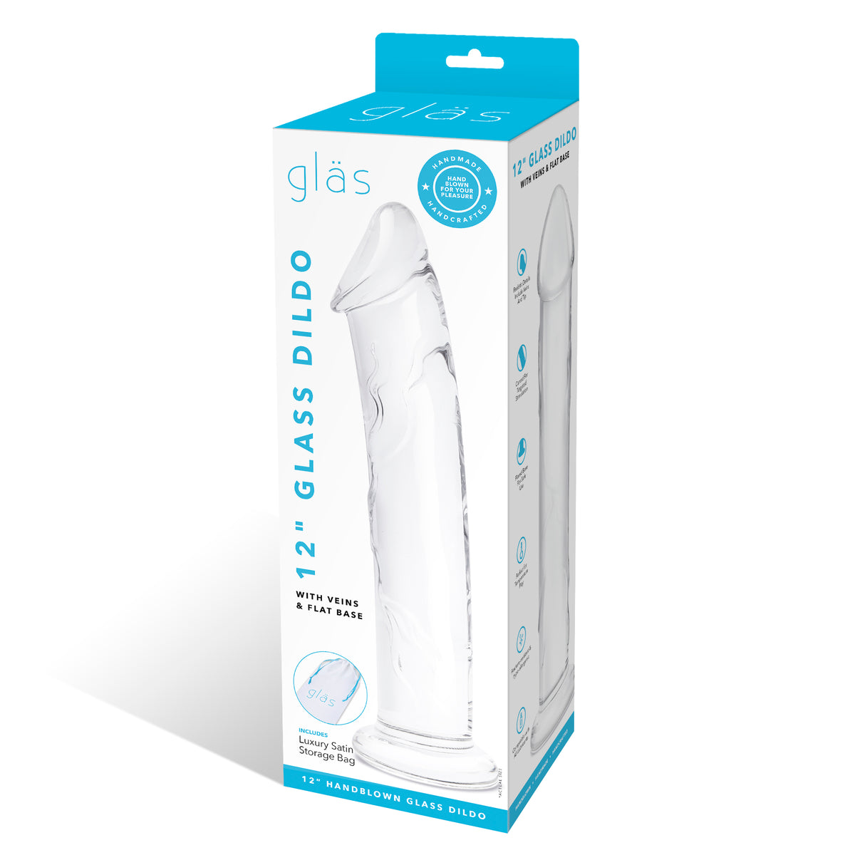 12" Veiny Glass Dildo With Flat Base