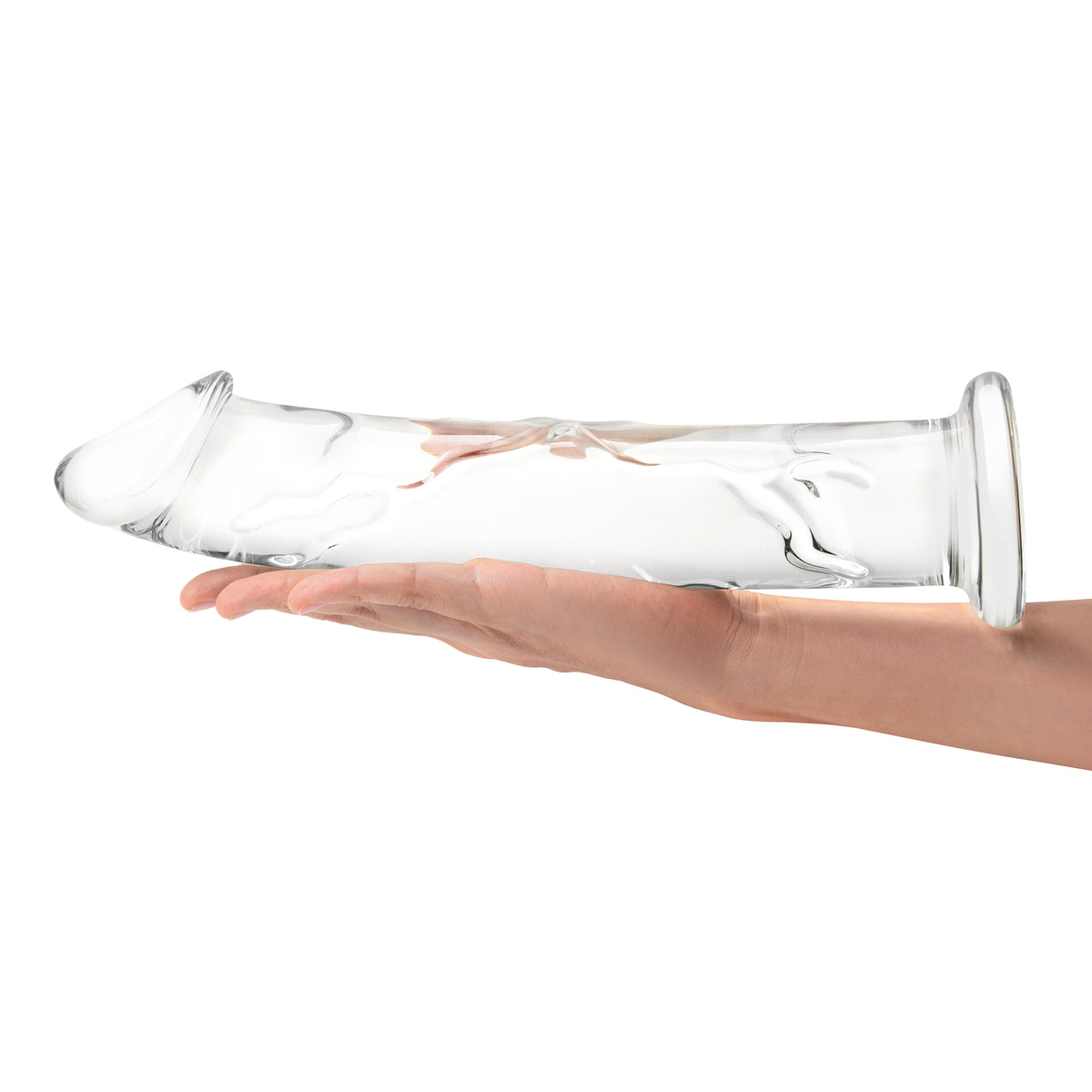 12" Veiny Glass Dildo With Flat Base
