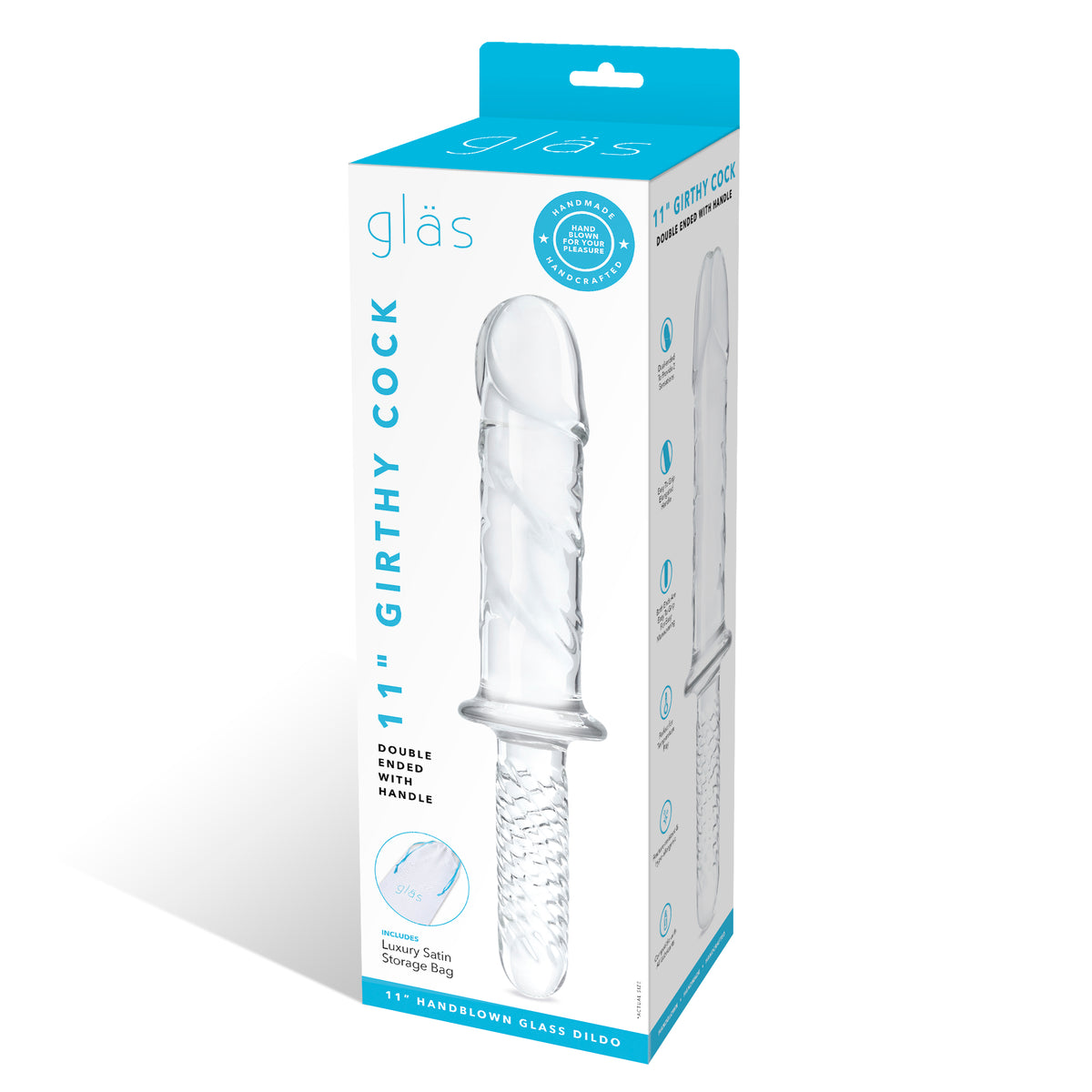 11" Girthy Cock Double Ended Glass Dildo With Handle