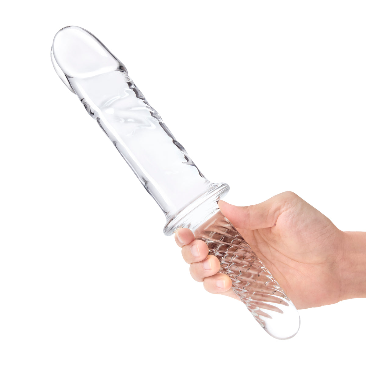 11" Girthy Cock Double Ended Glass Dildo With Handle