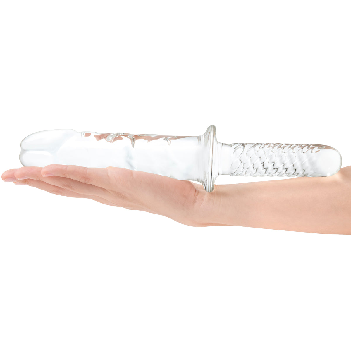 11" Girthy Cock Double Ended Glass Dildo With Handle