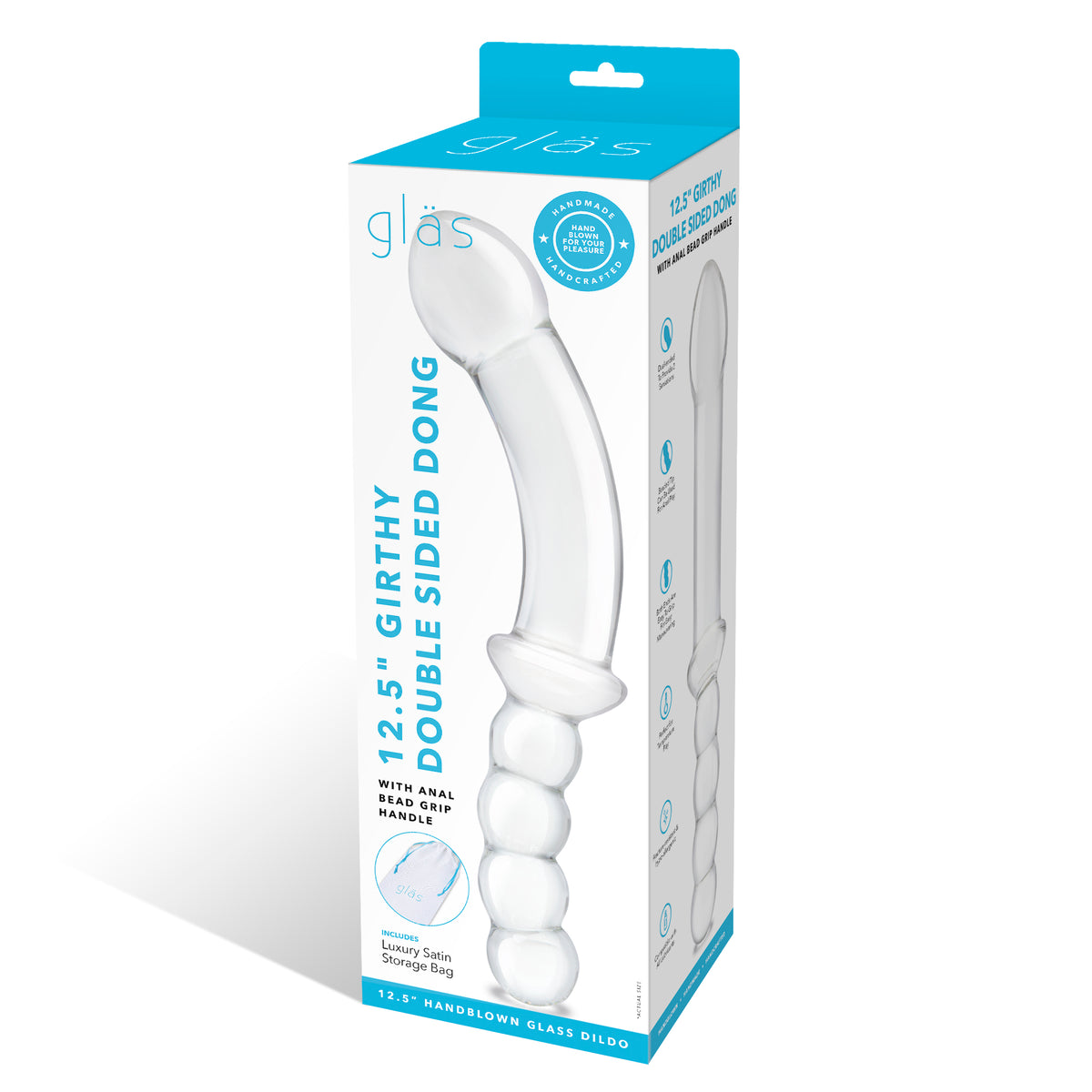 10" Double Sided Curved Glass Dildo With Glass Anal Beads