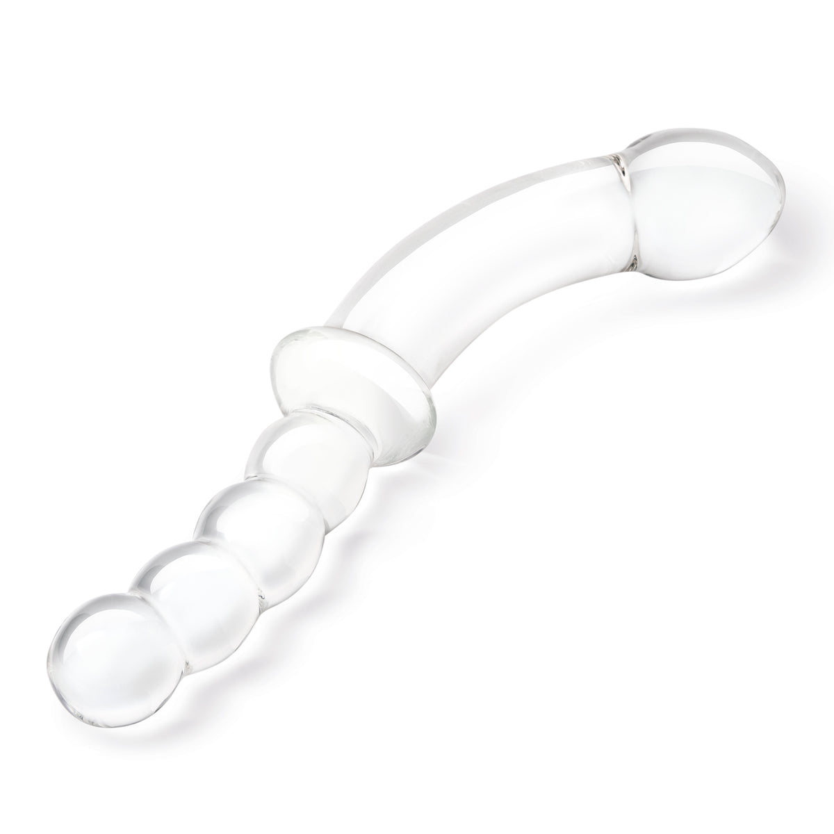 10" Double Sided Curved Glass Dildo With Glass Anal Beads