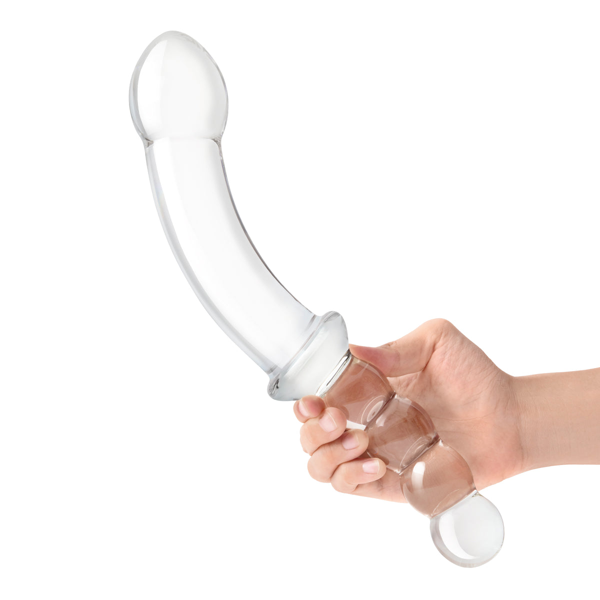 10" Double Sided Curved Glass Dildo With Glass Anal Beads