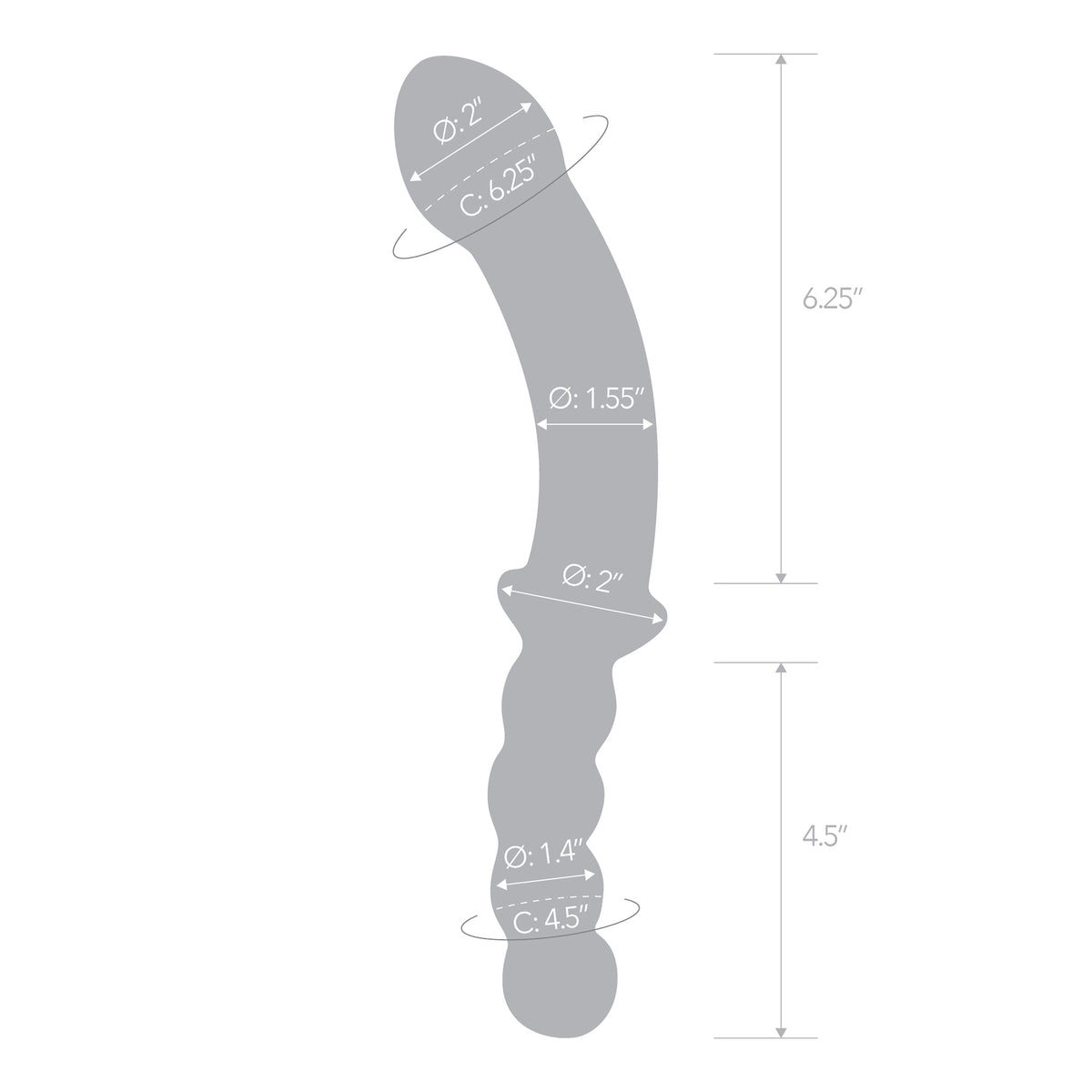 10" Double Sided Curved Glass Dildo With Glass Anal Beads
