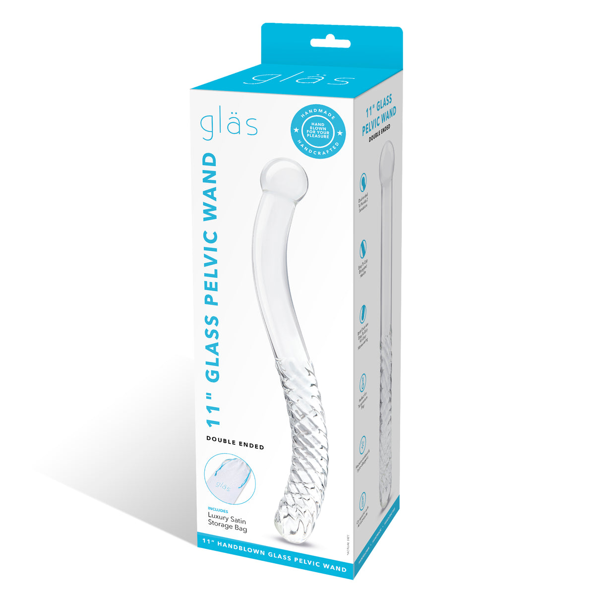 11" Pelvic Wand Curved Double Ended Glass Dildo