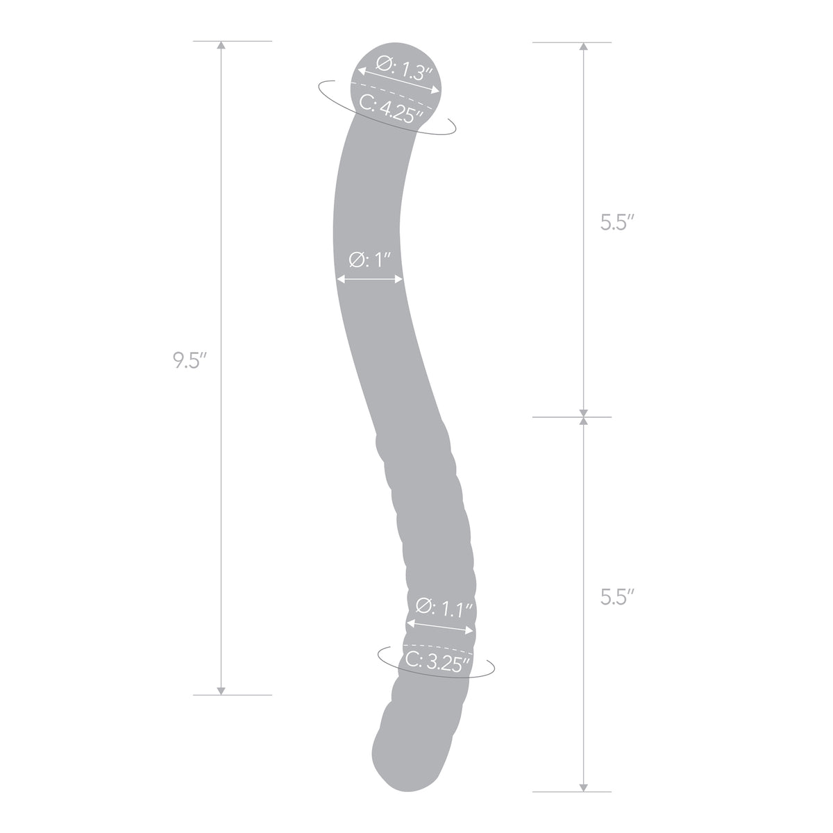 11" Pelvic Wand Curved Double Ended Glass Dildo