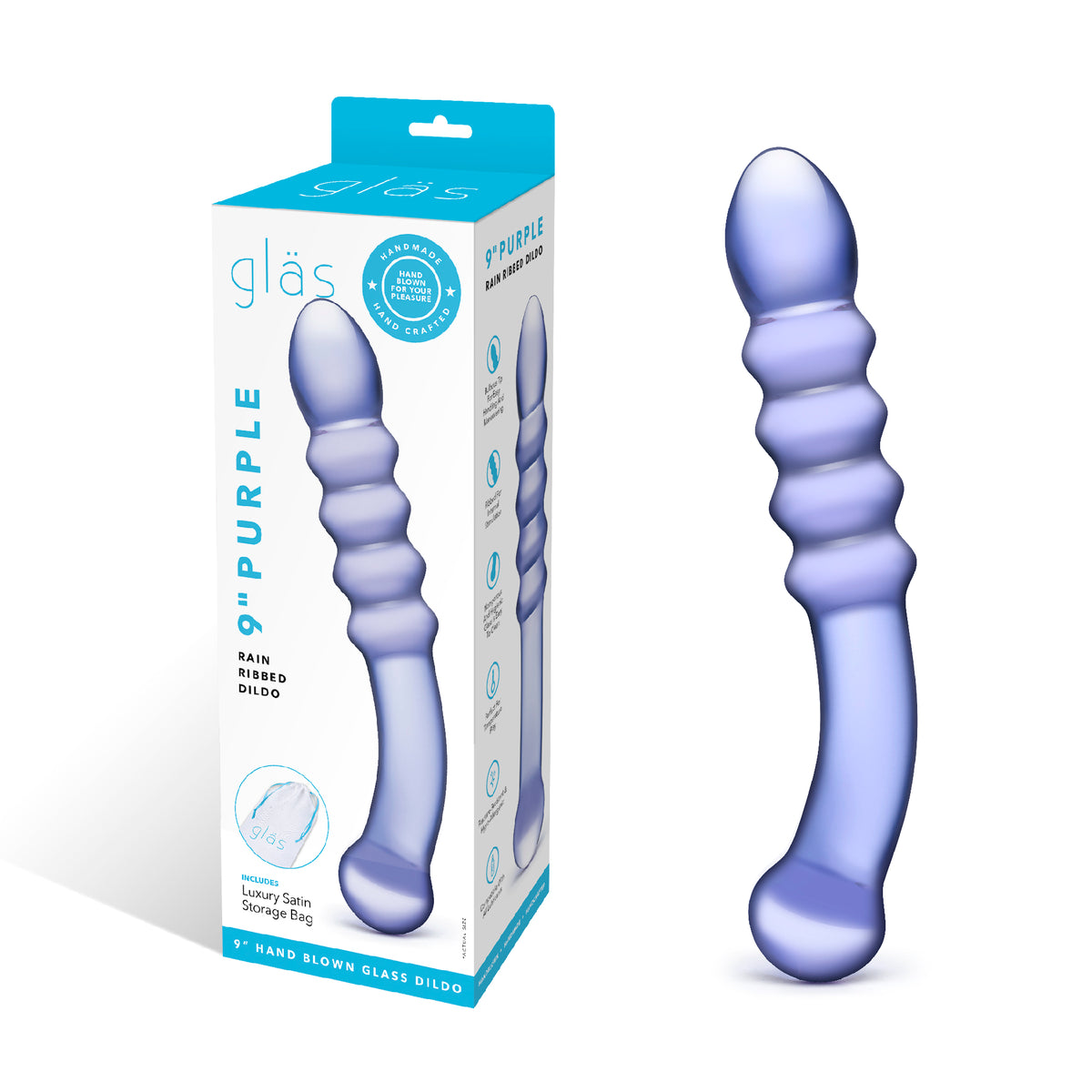 7" Purple Rain Ribbed Glass Dildo