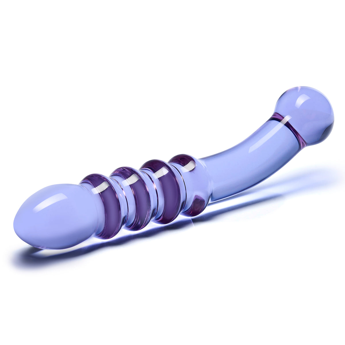 7" Purple Rain Ribbed Glass Dildo