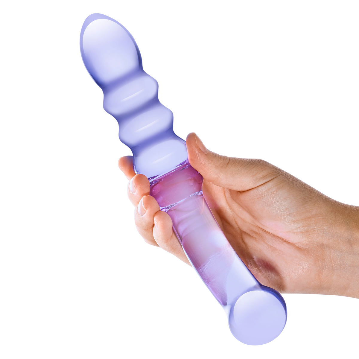 7" Purple Rain Ribbed Glass Dildo