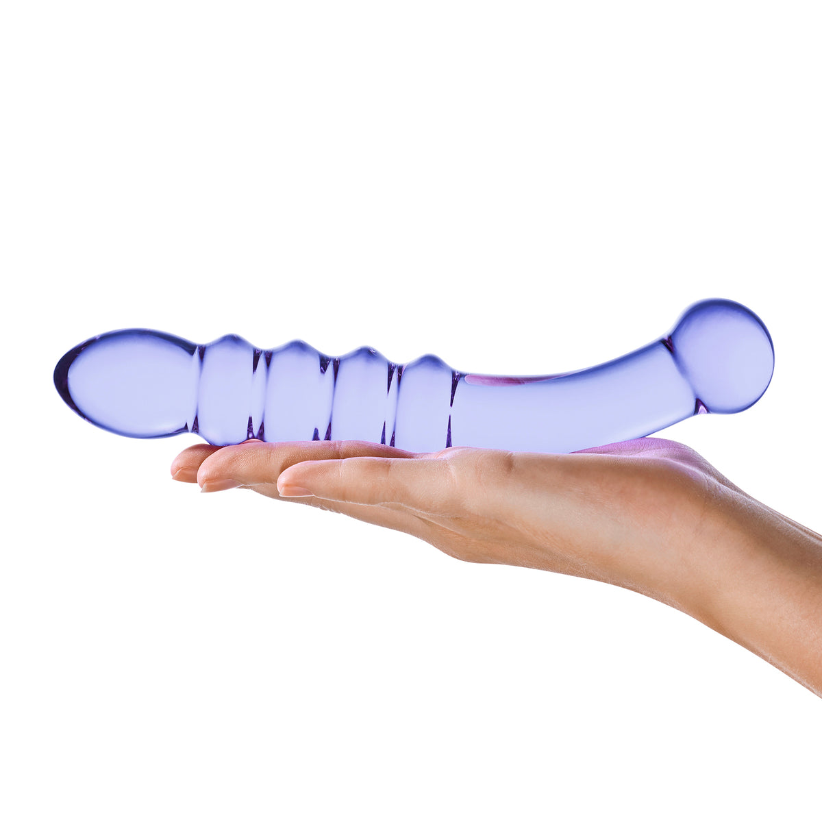 7" Purple Rain Ribbed Glass Dildo