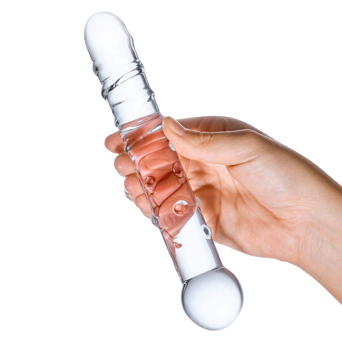 6" Callisto Nubbed Clear Rippled Glass Dildo