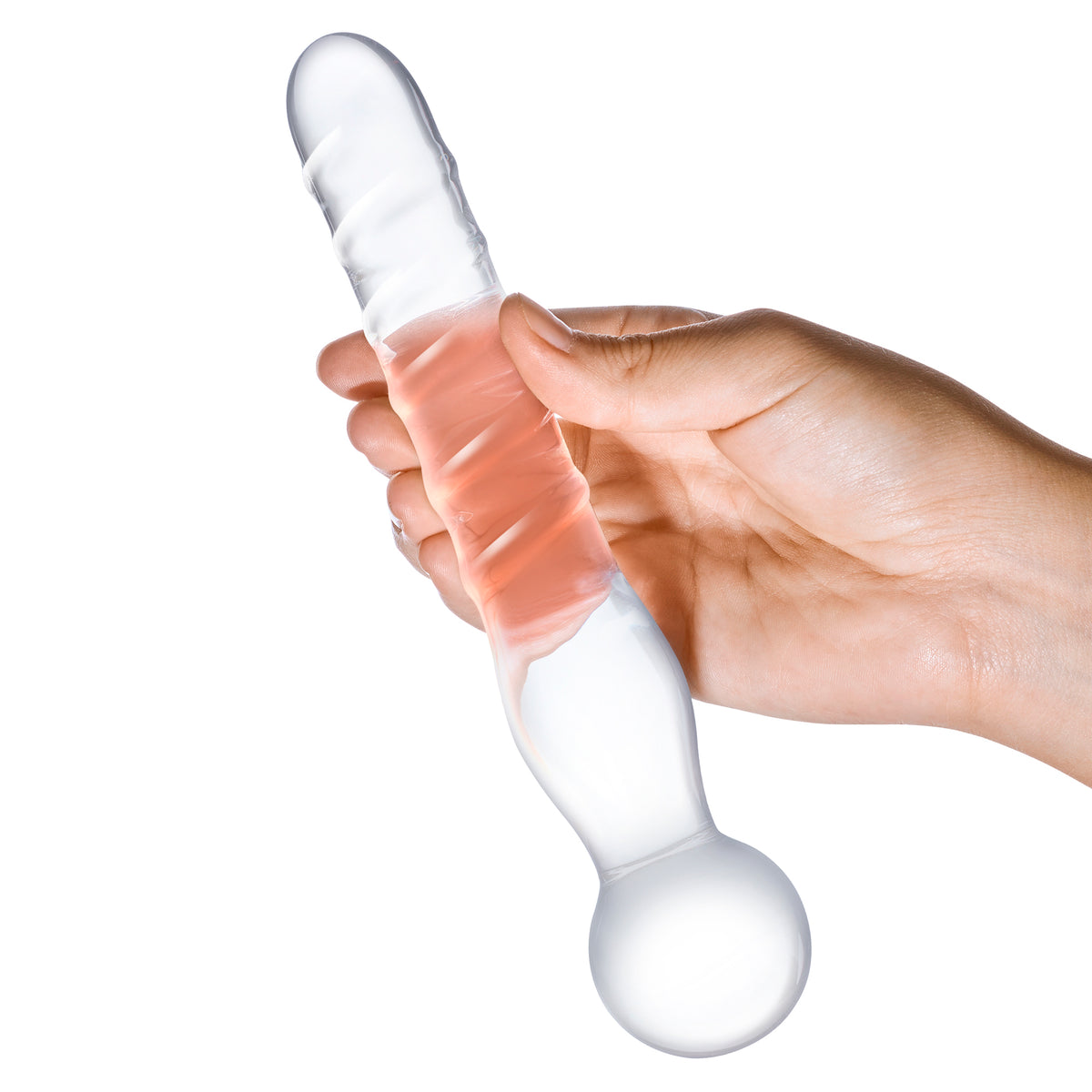 5.75" Joystick Spiral Clear RIppled Glass Dildo