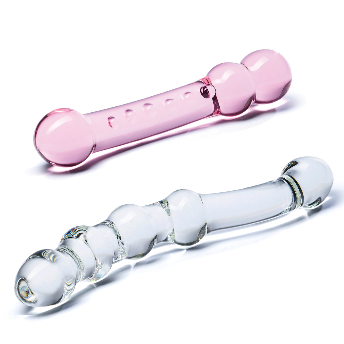 2-Piece Double Pleasure Glass Dildo Set With Beads