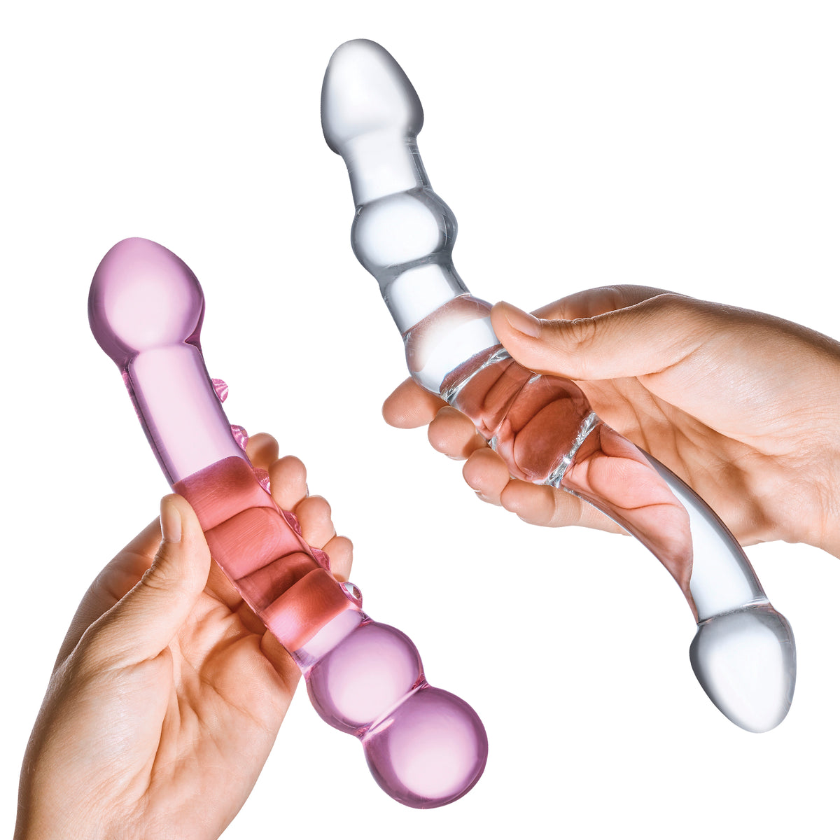 2-Piece Double Pleasure Glass Dildo Set With Beads