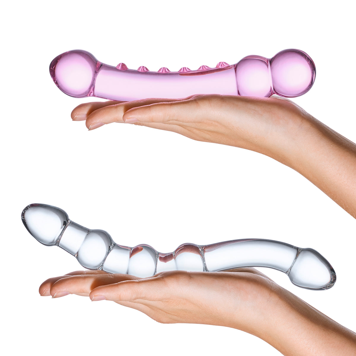 2-Piece Double Pleasure Glass Dildo Set With Beads