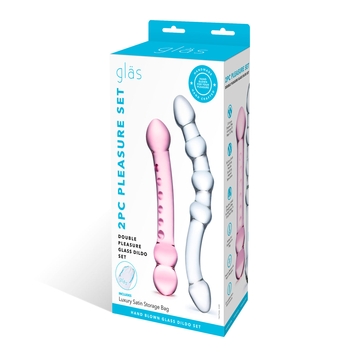 2-Piece Double Pleasure Glass Dildo Set With Beads