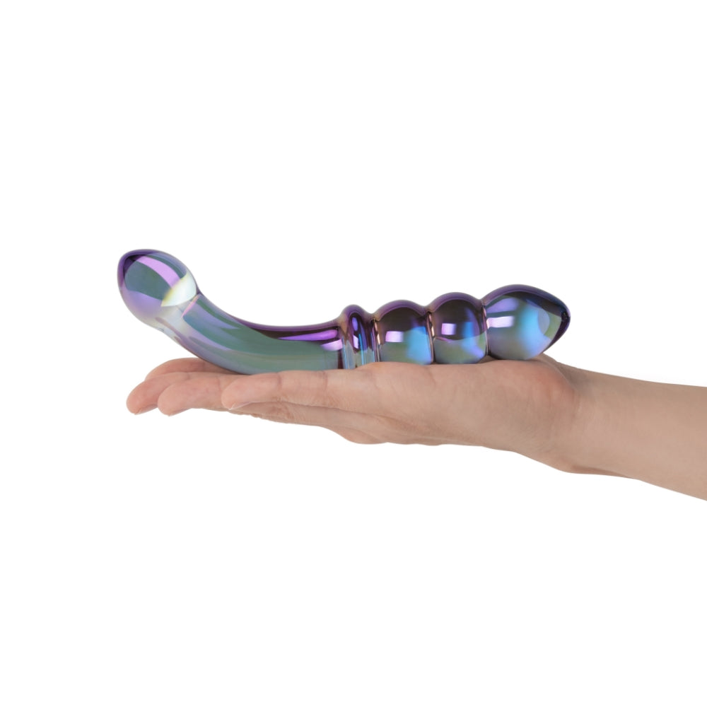 6.5" Iridescent Chrome Double Ended Beaded Glass Dildo