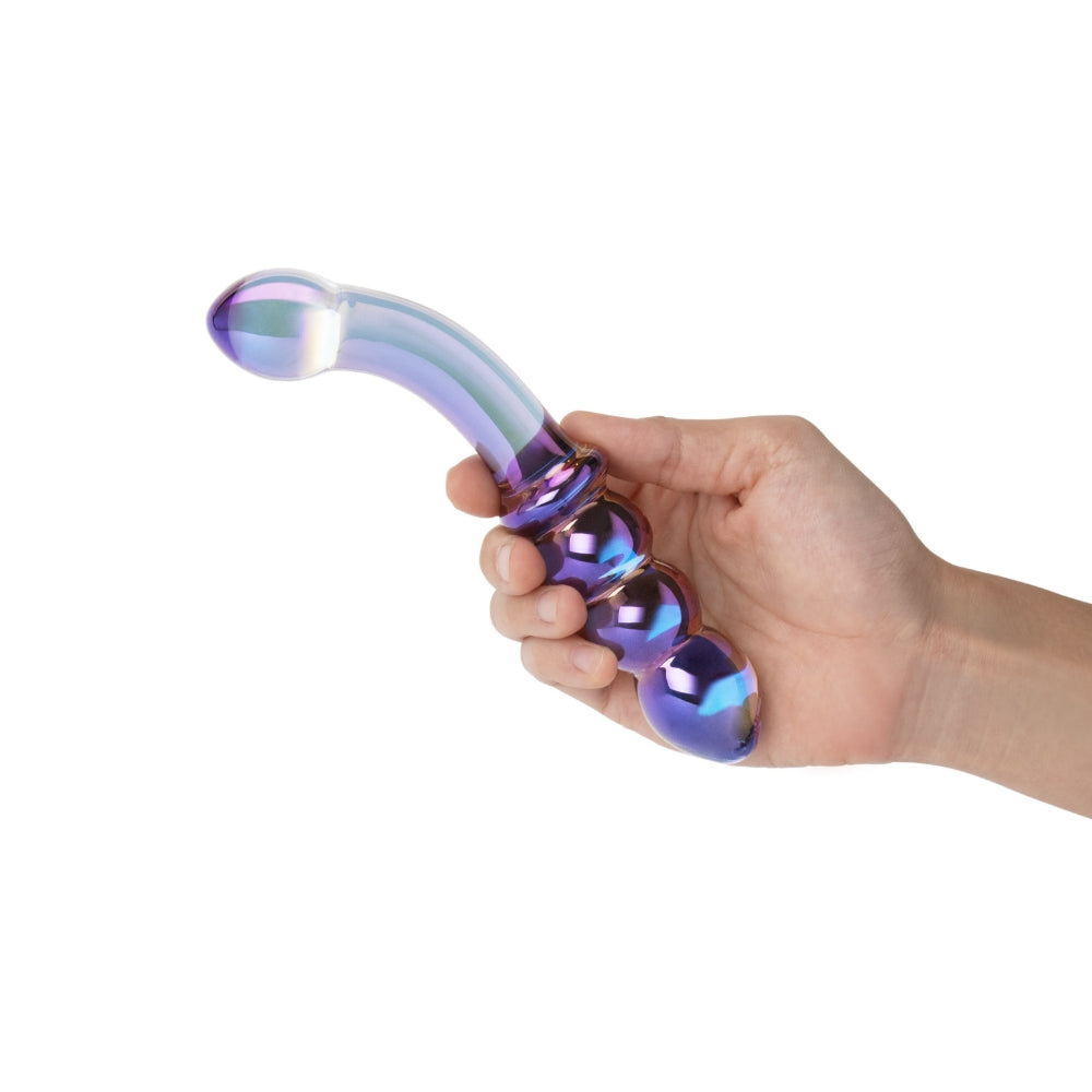 6.5" Iridescent Chrome Double Ended Beaded Glass Dildo