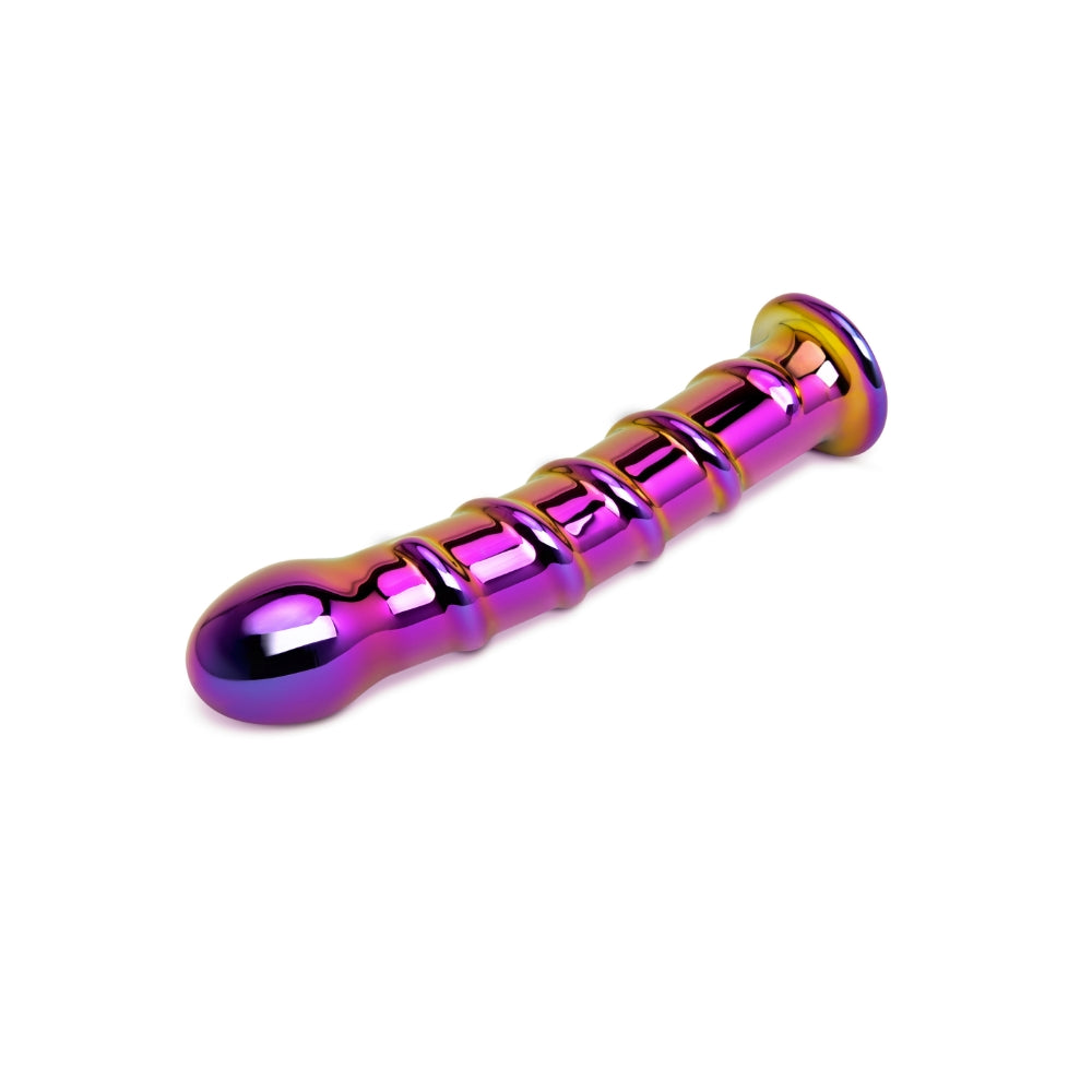 7" Iridescent Chrome Swirl Tapered Glass Dildo