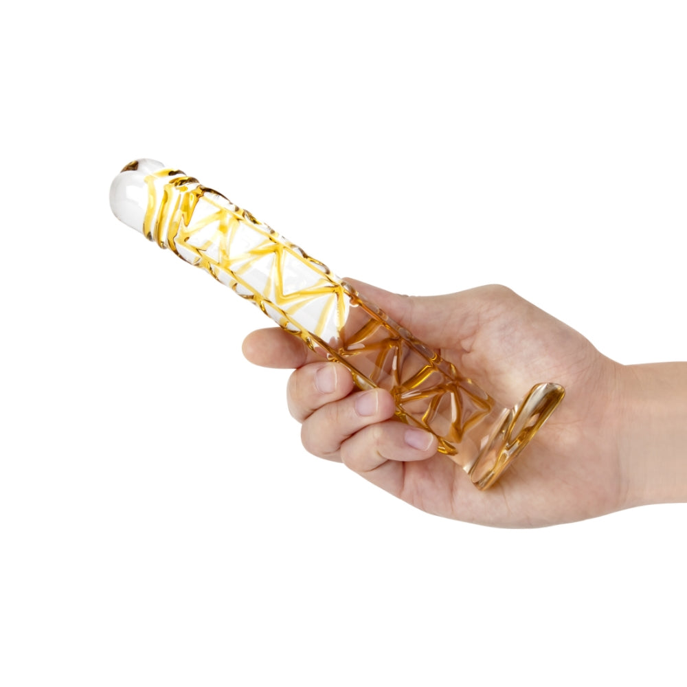 6.5" Orange Textured Penis Glass Dildo