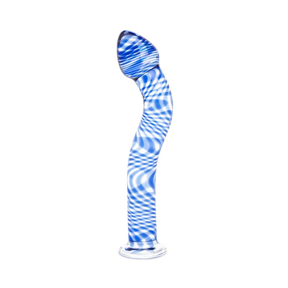 7.5" Blue Wave Curved Glass Dildo with Tapered Base