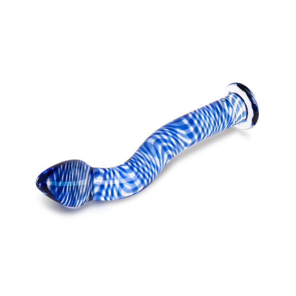 7.5" Blue Wave Curved Glass Dildo with Tapered Base