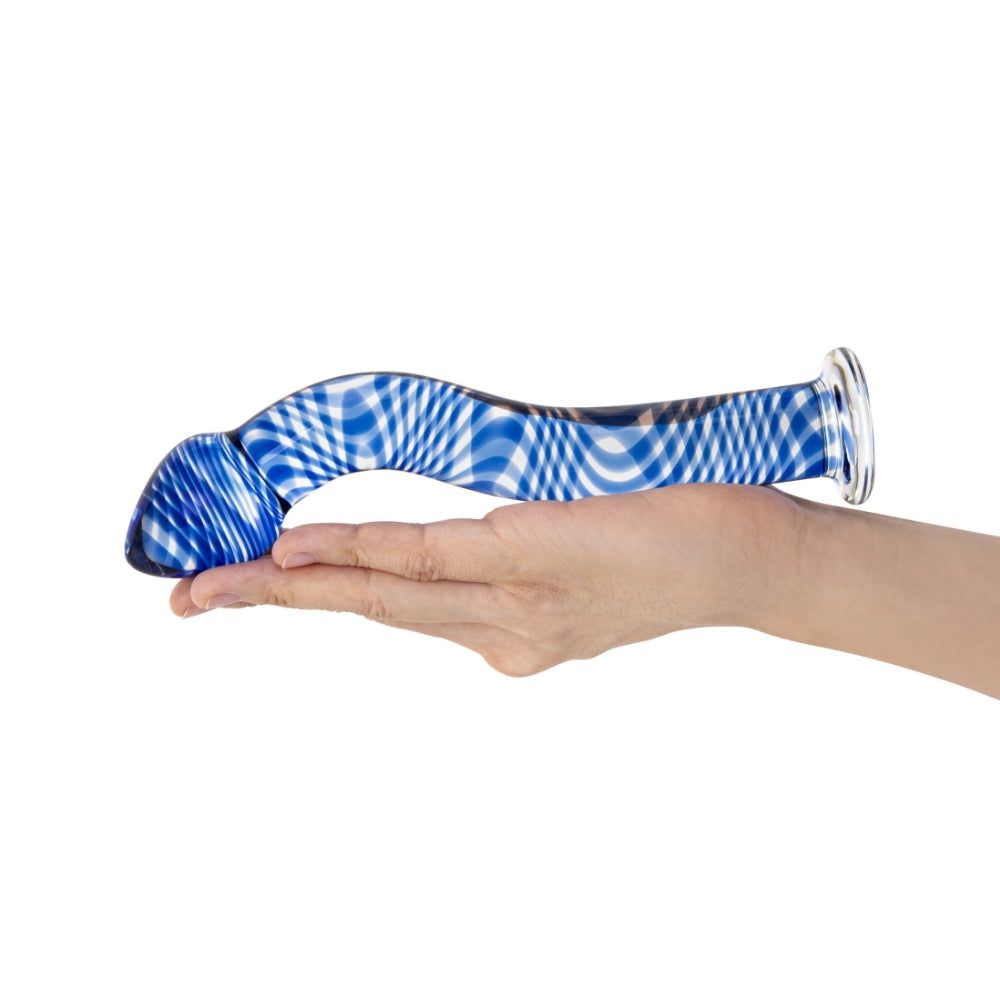 7.5" Blue Wave Curved Glass Dildo with Tapered Base