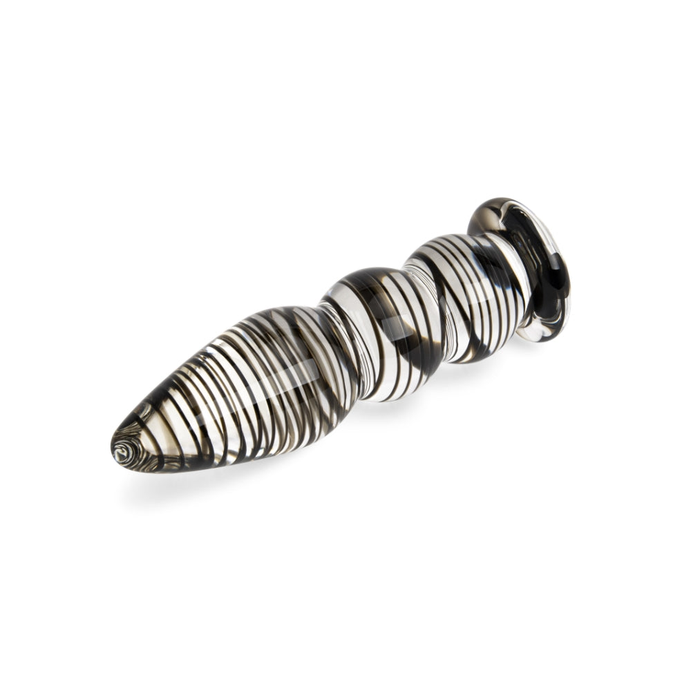 4.7" Black Striped Beaded Glass Butt Plug