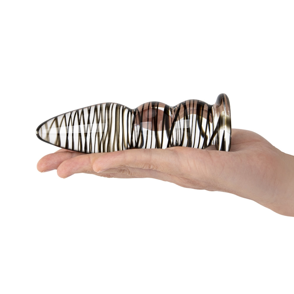 4.7" Black Striped Beaded Glass Butt Plug