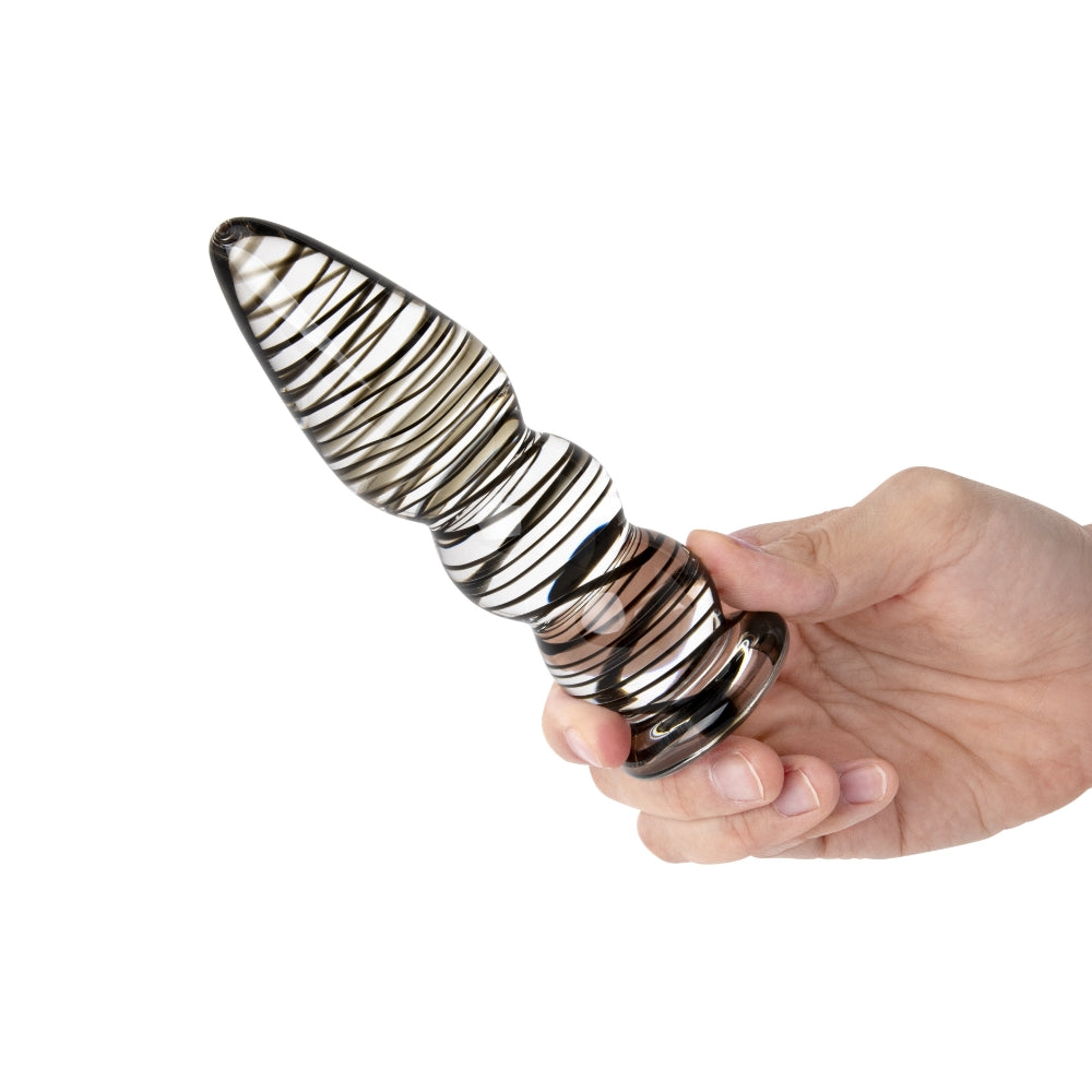 4.7" Black Striped Beaded Glass Butt Plug