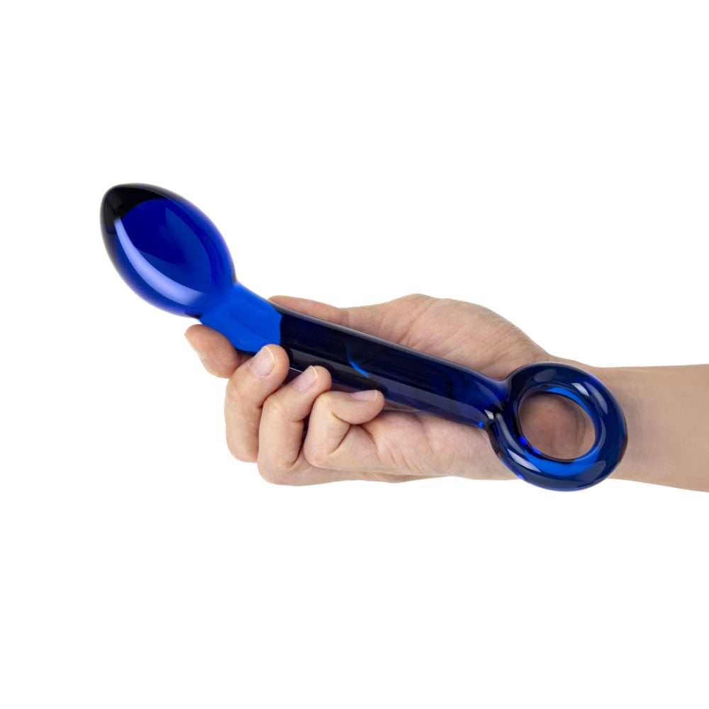 6" Blue Curved Glass Anal Dildo