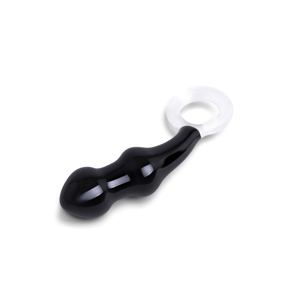 6" Black Beaded Glass Butt Plug