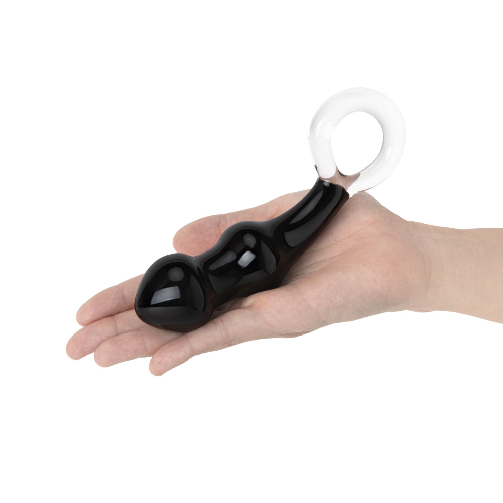 6" Black Beaded Glass Butt Plug
